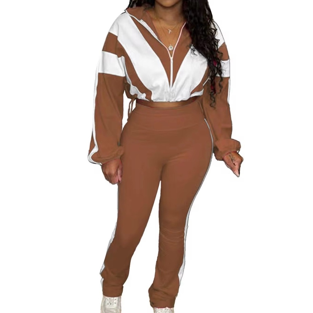 Brown and White Women's Jumpsuit